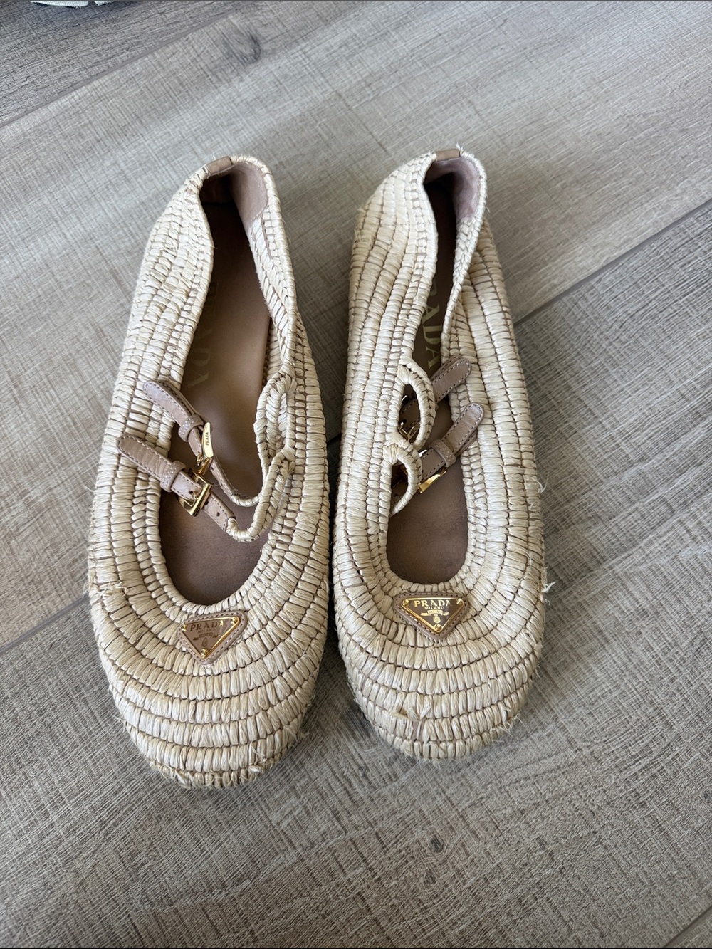 Prada Beige Woven Ballet Flats